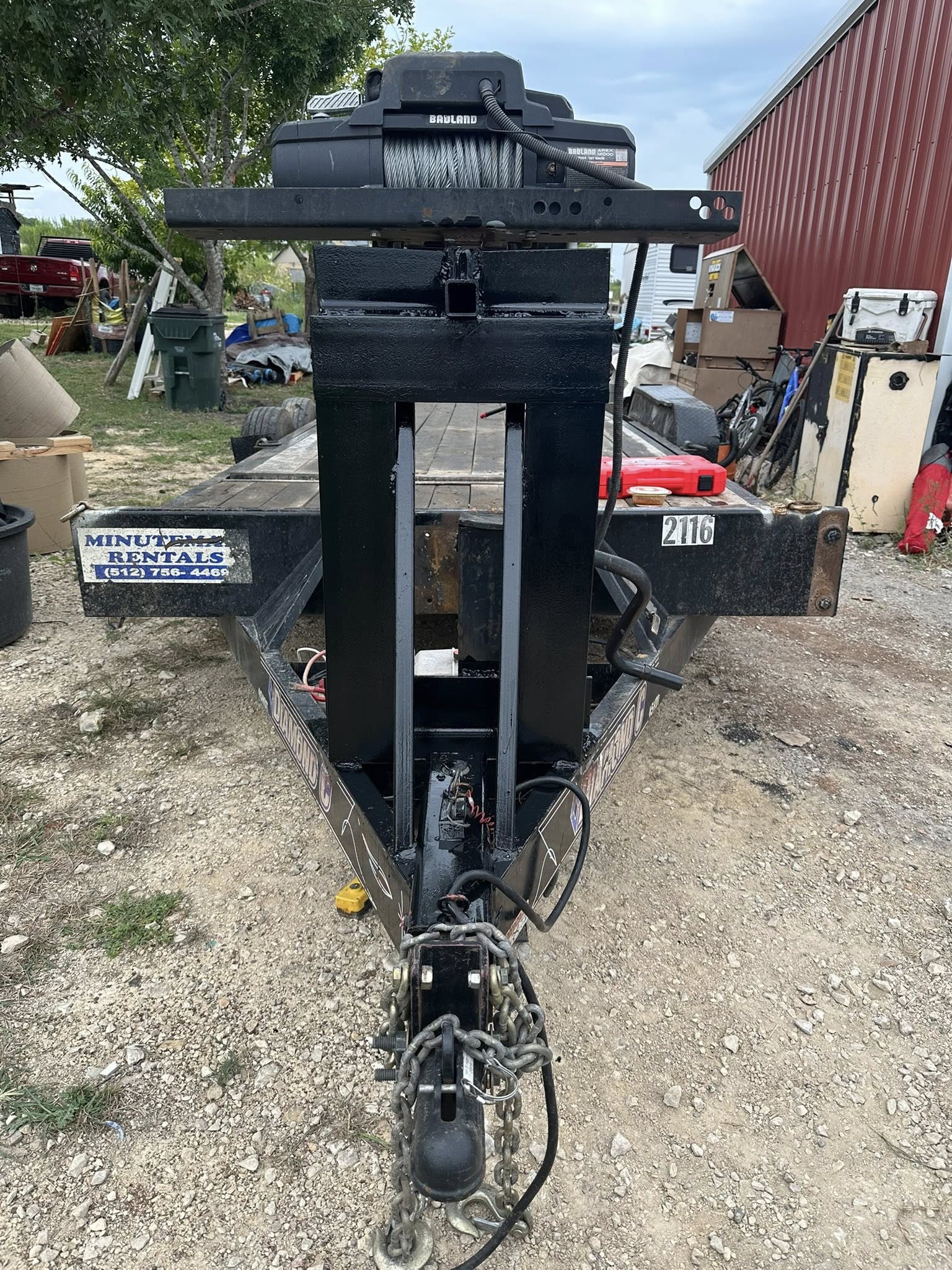 Heavy equipment trailer hitch and winch detail